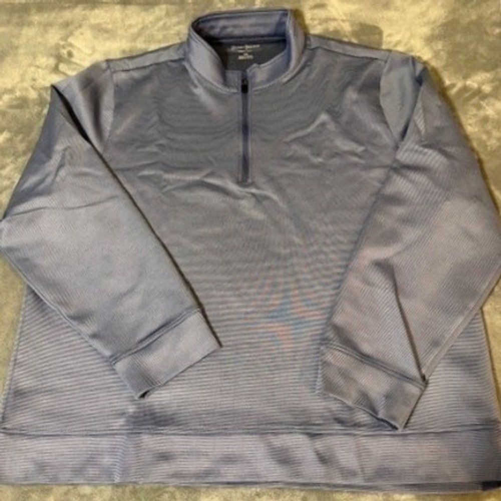Hickey Freeman Mens 3XL Quarter Zip Pullover Blue Grey Ribbed Performance Shirt